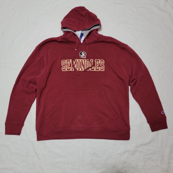 FSU Florida State Seminoles Logo x Champion Fleece Hoodie Garnet Gold Dark Red - Picture 3 of 10
